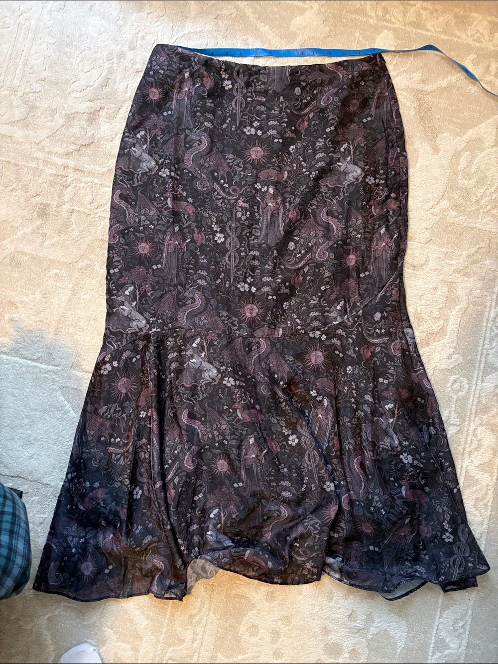 Disturbia Mermaid Slip Midi Skirt with Knightcore Whimsigoth Pattern Size 8